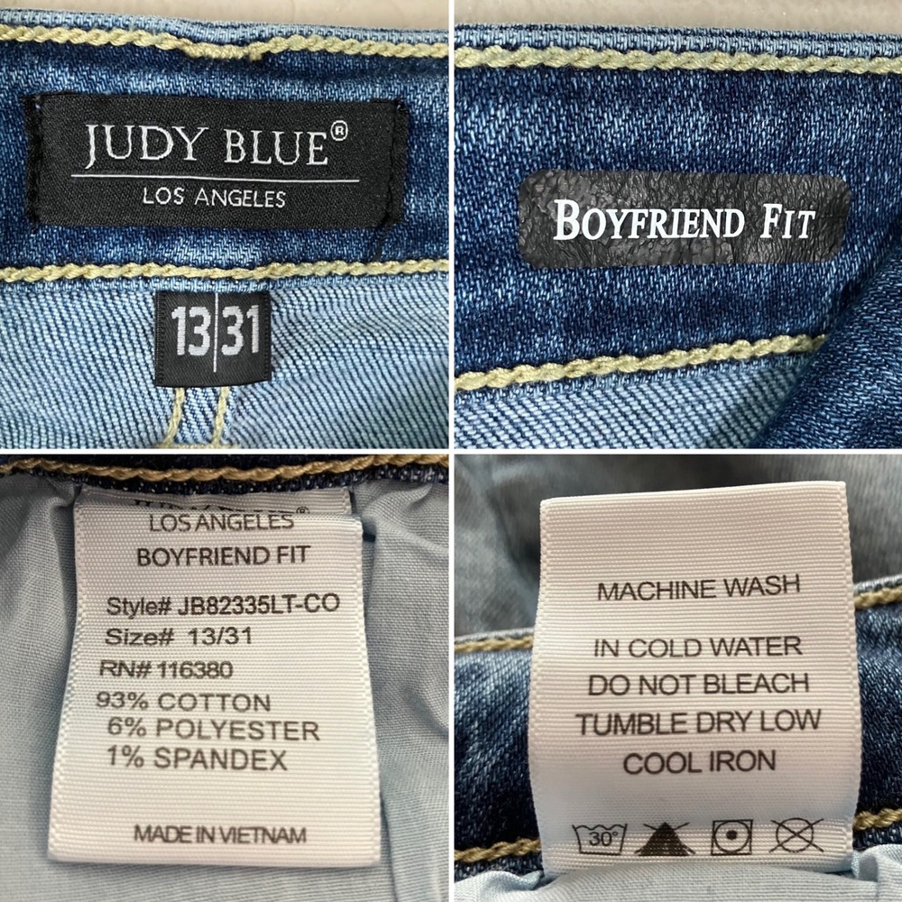 JUDY BLUE Boyfriend Fit Stretch Denim Jeans Size 13/31 Blue Cropped Cuff Coastal - Picture 5 of 10